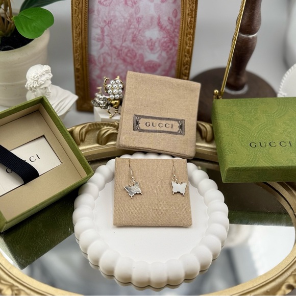 Gucci Butterfly Sterling Silver Drop Earrings Authentic Made in Italy - Picture 2 of 8